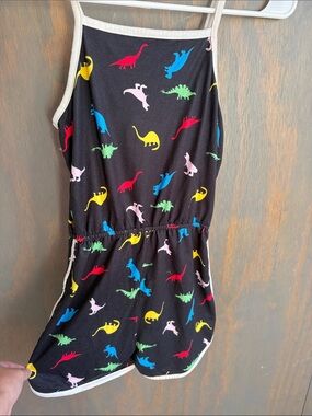SHEIN Black Sleeveless Dinosaur Print Kids Romper - Multicolor